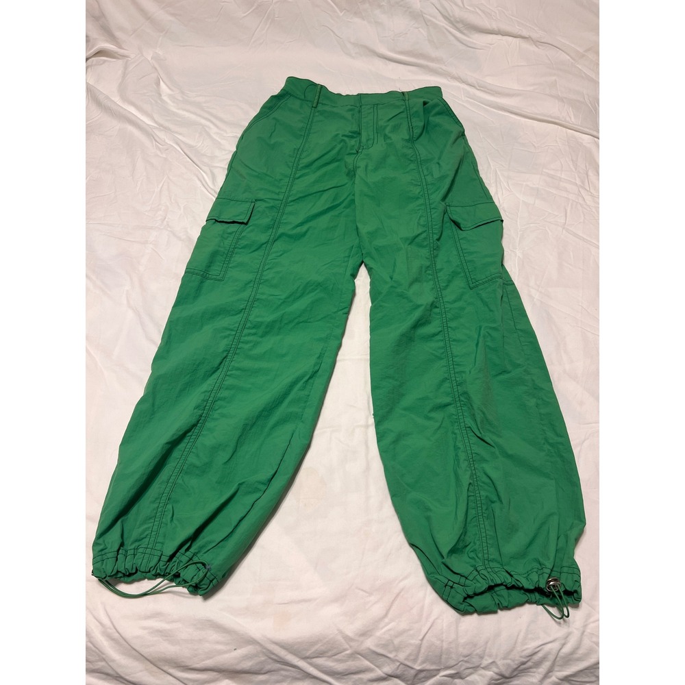 Love Tree Green Nylon Parachute Cargo Pants Women Medium Relaxed Wide Leg Toggle